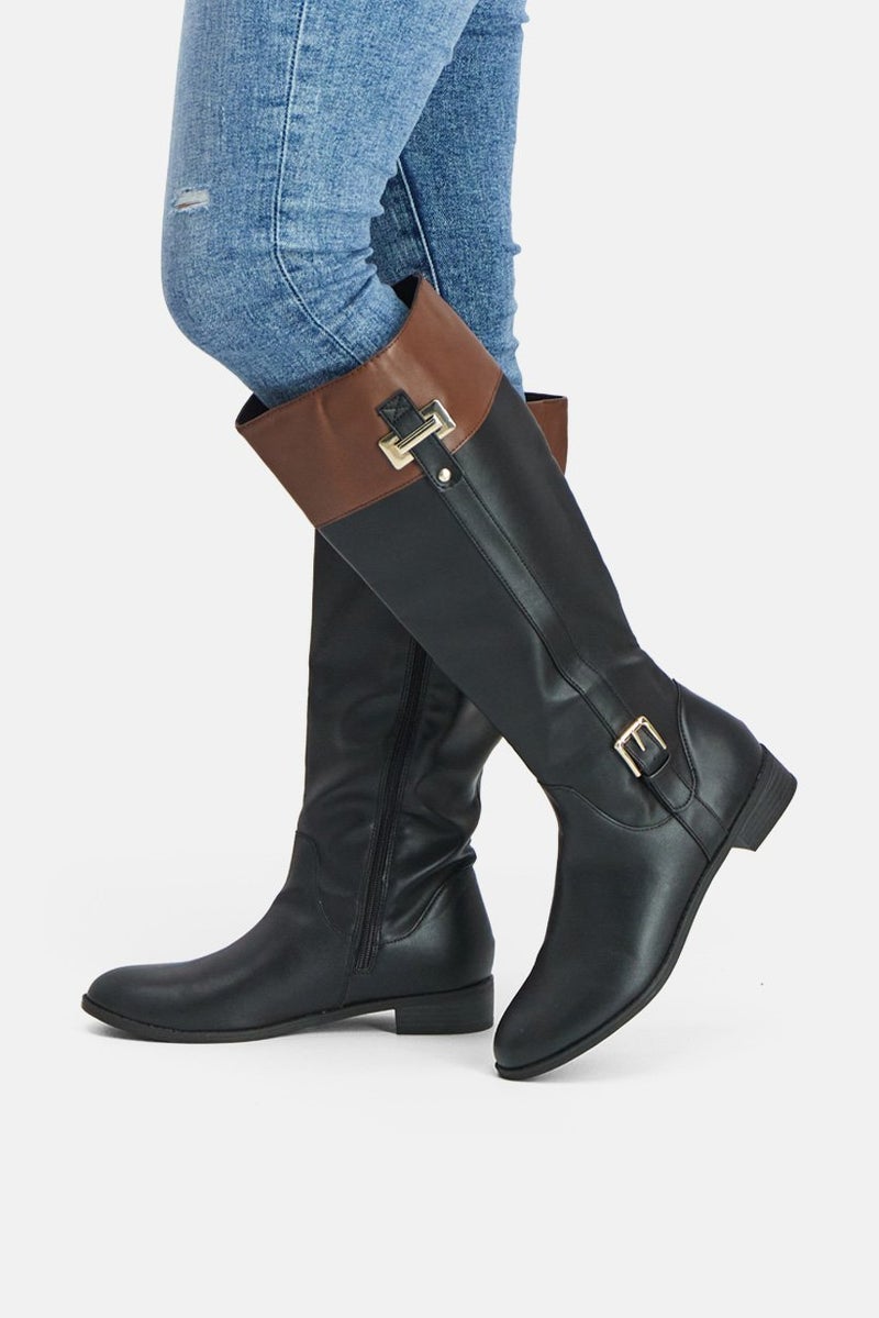 Karen Scott أحذية نسائية دليي2 بساق عريض بطول الركبة، أسود وبني - Image 2